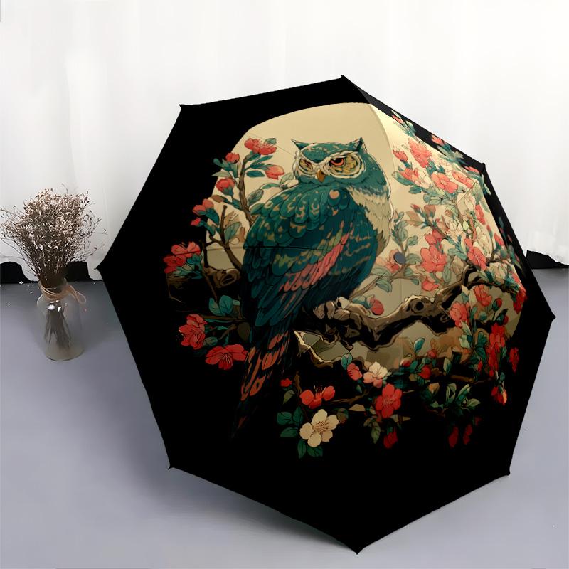 Branch Bird Pattern, Automatic Folding Umbrella, Portable and Foldable Design, 8 Ribs, a Christmas or Birthday Gift.