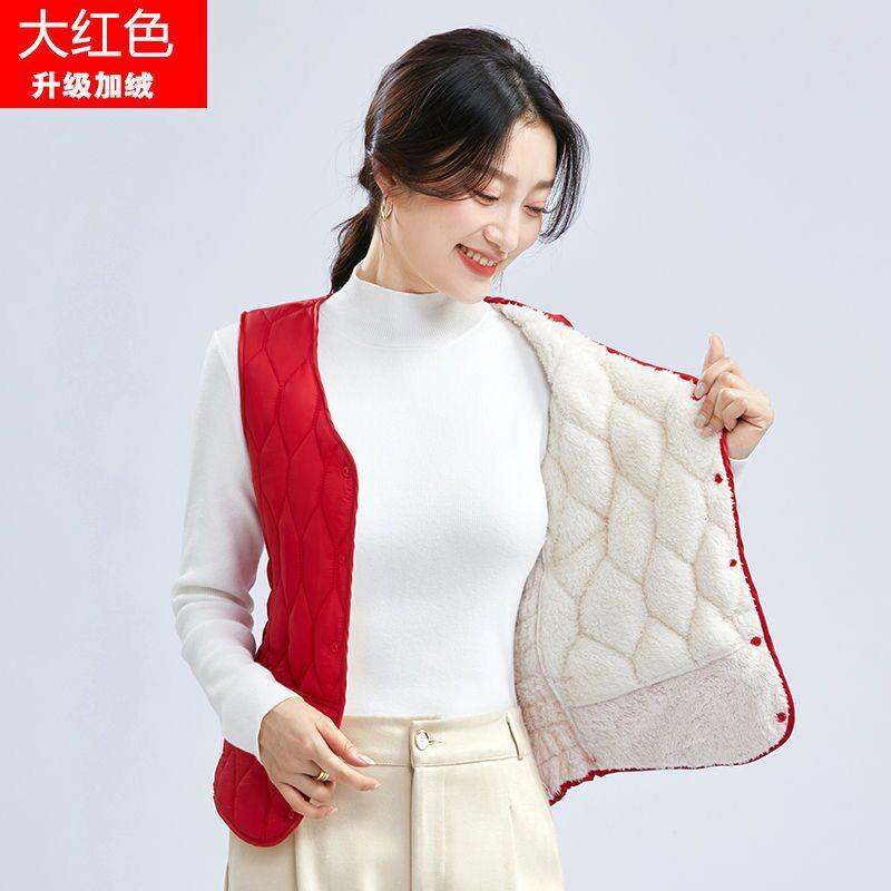 New lamb wool thickened and velvet vest for women's autumn and winter short slim-fitting vest to keep warm and wear a vest inside
