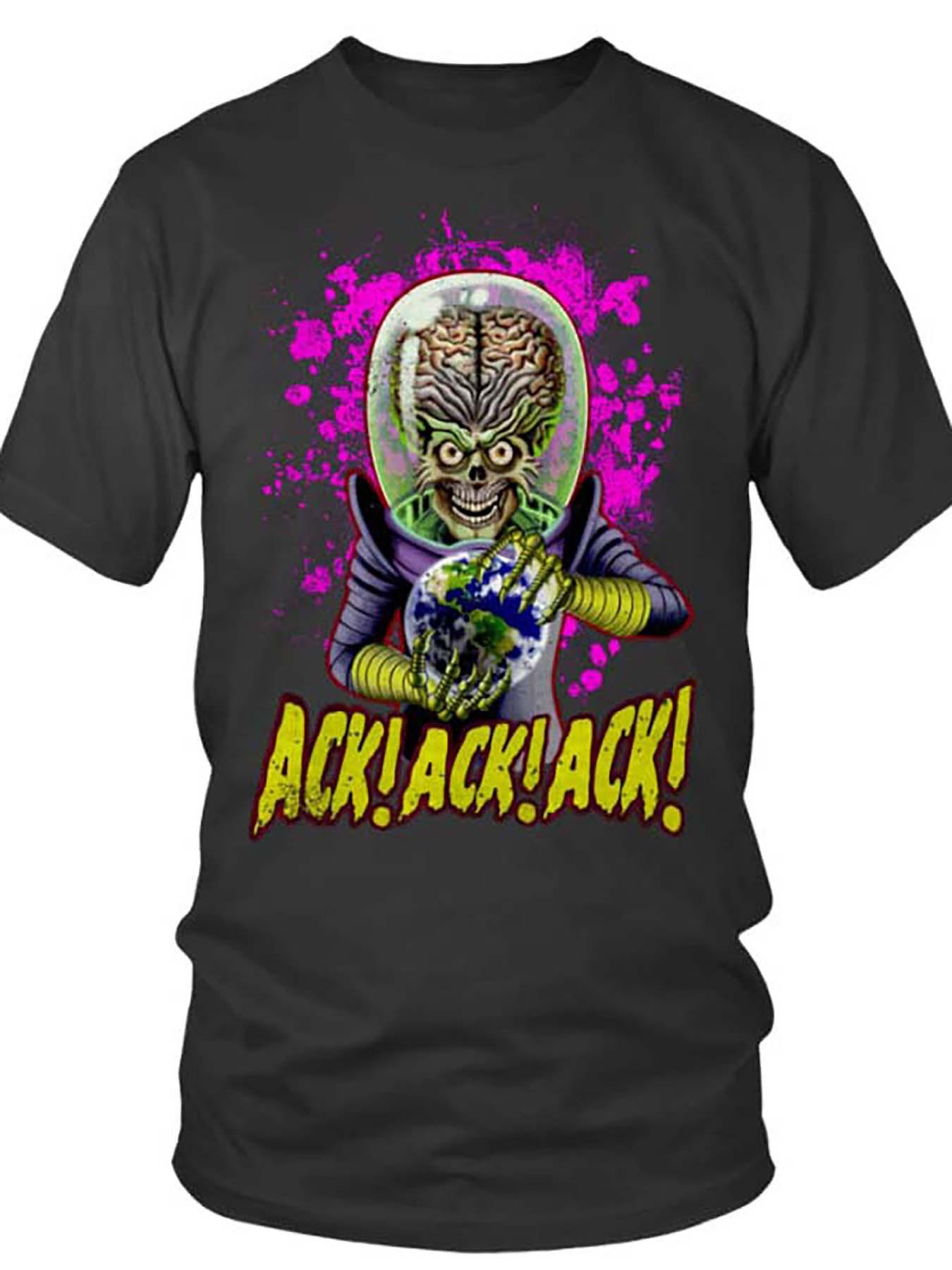 Mars Attack Men s Short Sleeve Graphic T-Shirt- Bold Alien Invasion Print with Vibrant Pink& Yellow Accents XL