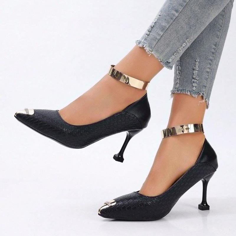 Fashion New Autumn Style Metal Pointed Stiletto Slip-on High Heels for Women, Elegant Shallow Mouth, Versatile Non-slip Single Shoes
