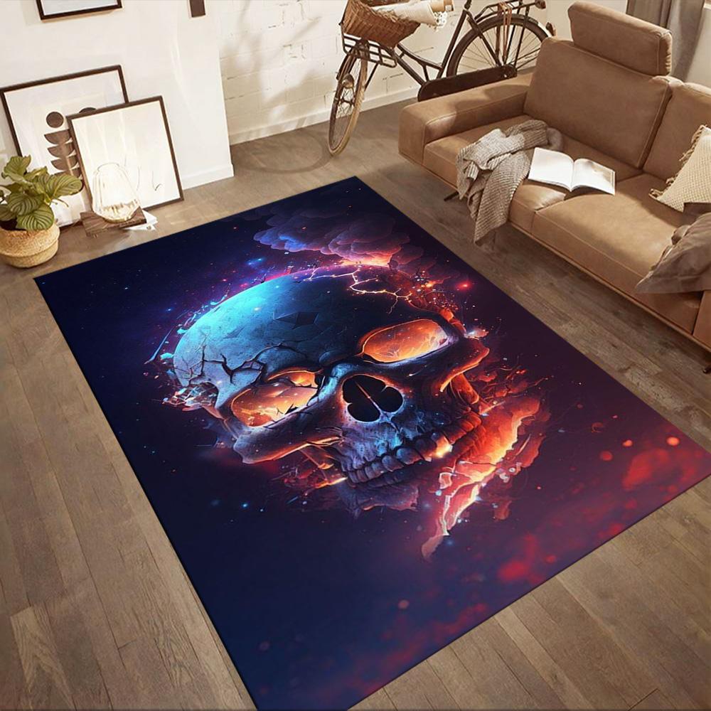 Eerie Skull In Flames Floor Mats for Living Room, Bedroom and Room Decoration Are Suitable for Gifts.