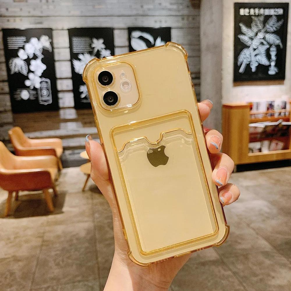 Card Bag Transparent Phone Case For iPhone 13 11 12 Pro Max XR XS Max X 7 8 Plus 12 Mini Shockproof Soft Bumper Clear Cover