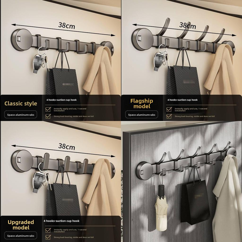 Sucker Wall Mount Hook Rack With Strong Adhesive For Bathroom And Home Storage