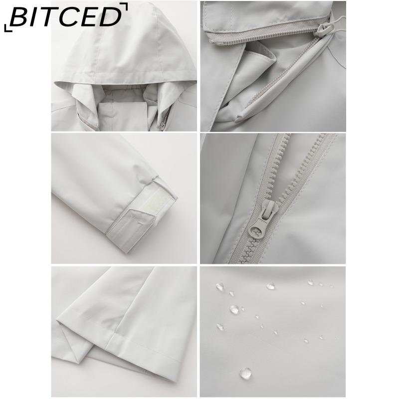 BITCED Spring/Fall Detachable-Cap Water-Resistant Trench Coat for Women Solid Color Long-Sleeve Lightweight Jacket Casual Women's Wear