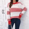 Women's Pullover Top Cross-border European and American Women's Clothing Autumn and Winter New Casual Loose Woven Sweater Contrasting Stripes Splicing