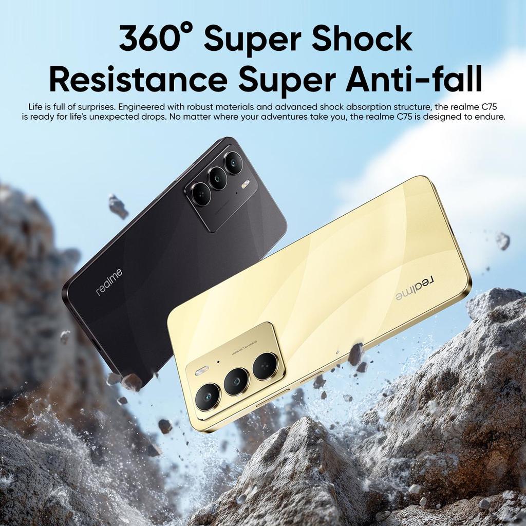 Realme C75 6000mAh Battery 45W Fast Charging IP69 Waterproof Rugged Smartphone 6.72" 90Hz Display