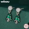 WOSTU 925 Sterling Silver Merry Xmas Gift Christmas Reindeer Stud Earrings Green Tree Drop Earring Luminous Santa Claus Studs