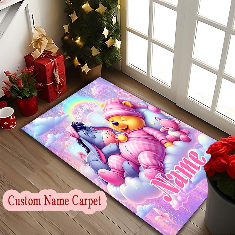 1pc Custom Name or Text Area Carpet, Good Night Winnie Pooh Cozy Dreams Printed Chair Rug for Living Room Kitchen Game Room Use