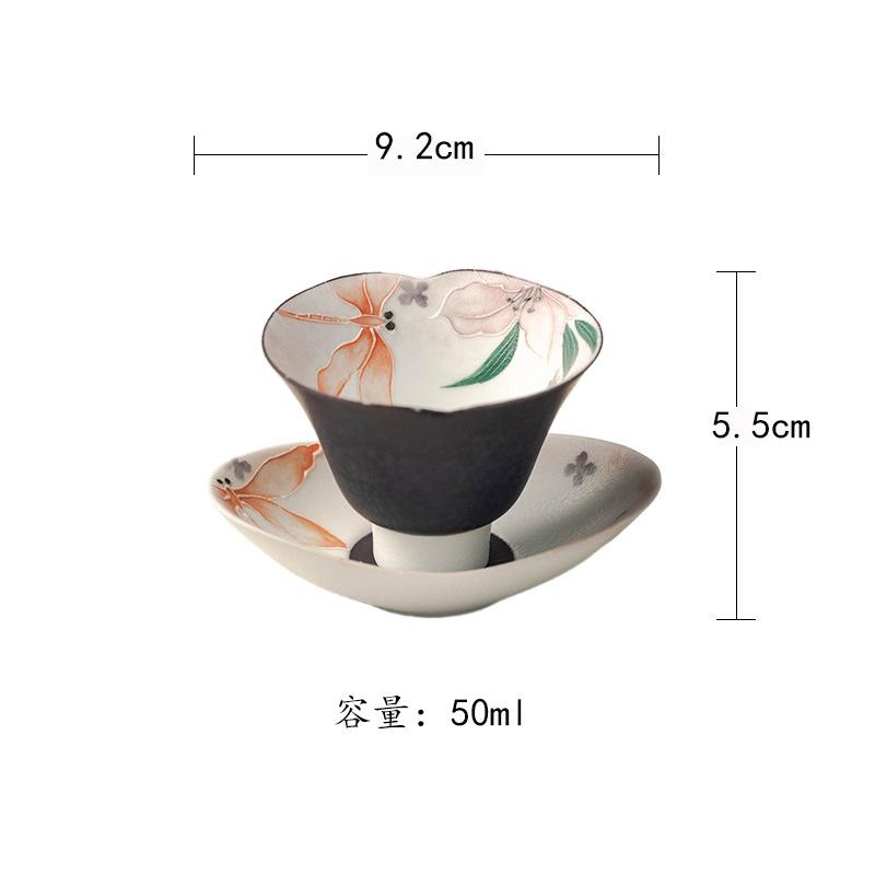 

50ml Hand-painted Dragonfly Lily With Coaster Teacup Luxury Tea Bowl Single Cups Tea-tasting Meditation Cup Chazhan Master Cups As Your Choose