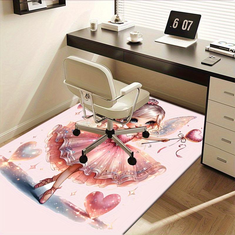 Office Carpet Fairy Tale Magic Pink Ballerina with Heart Wand Sofa Rug, Chair Mat Protection