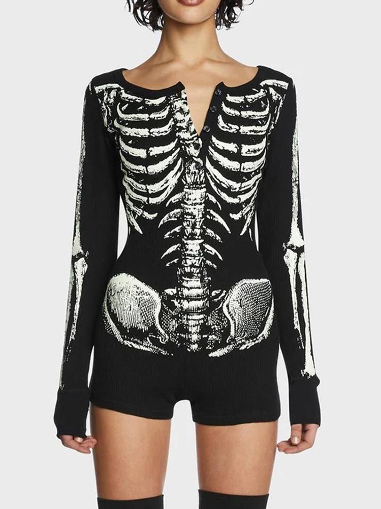 

AltGoth Dark Goth Hotsweet комбинезон женский Y2k E-girl с принтом черепа, длинным рукавом, круглым вырезом, высокой талией, комбинезон в стиле панк-гранж, инди-одежда S чёрный