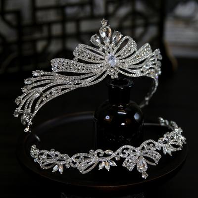 Estilo Europeu Novo Laço Zircônia Vestido de Noiva Noiva Coroa de Casamento Tiara Coroa Tiara Acessórios de Cabelo