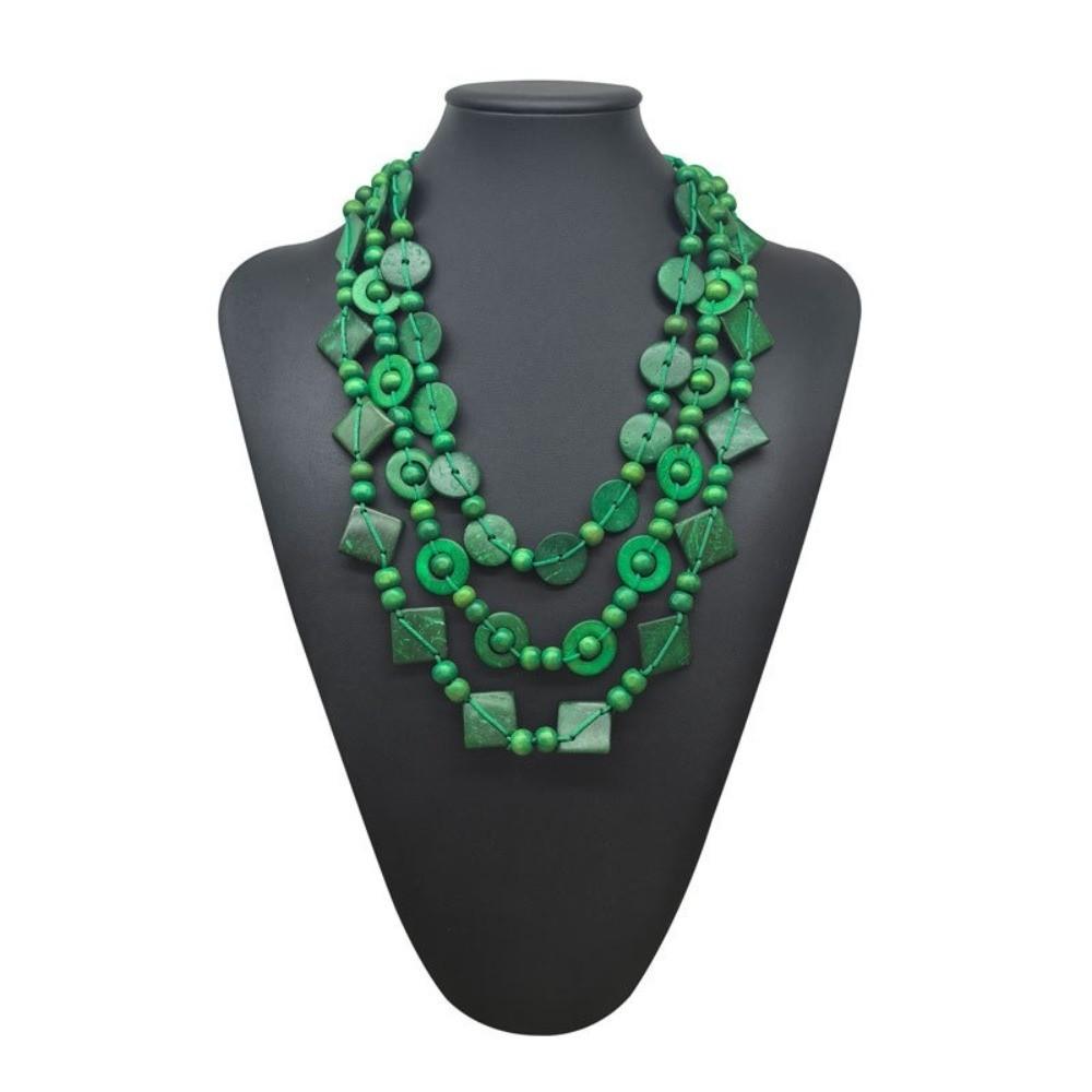 Rétro Bohème Statement Multi-couches Long Collier Plastron Perles Bois Coloré Fait Main Choker