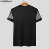 INCERUN Summer Men Short Sleeve Mesh Sheer Patchwork Skinny T-shirts