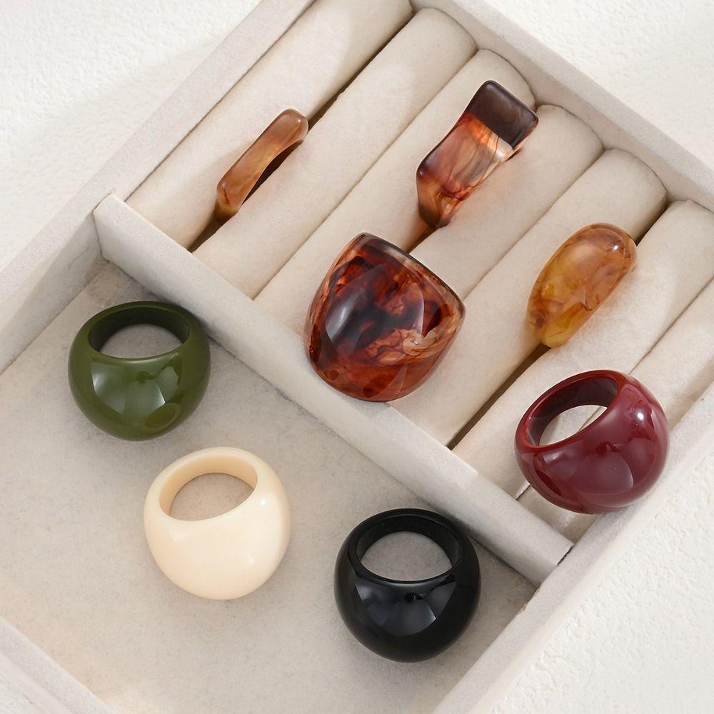 Adjustable Geometric Resin Ring Set Irregular Personality Rings Rural Vintage Resin Rings Women