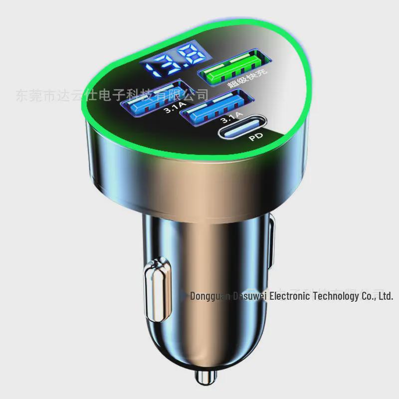 66W Multi-Port Car Charger with Digital Display and Fast Charging for Cigarette Lighter