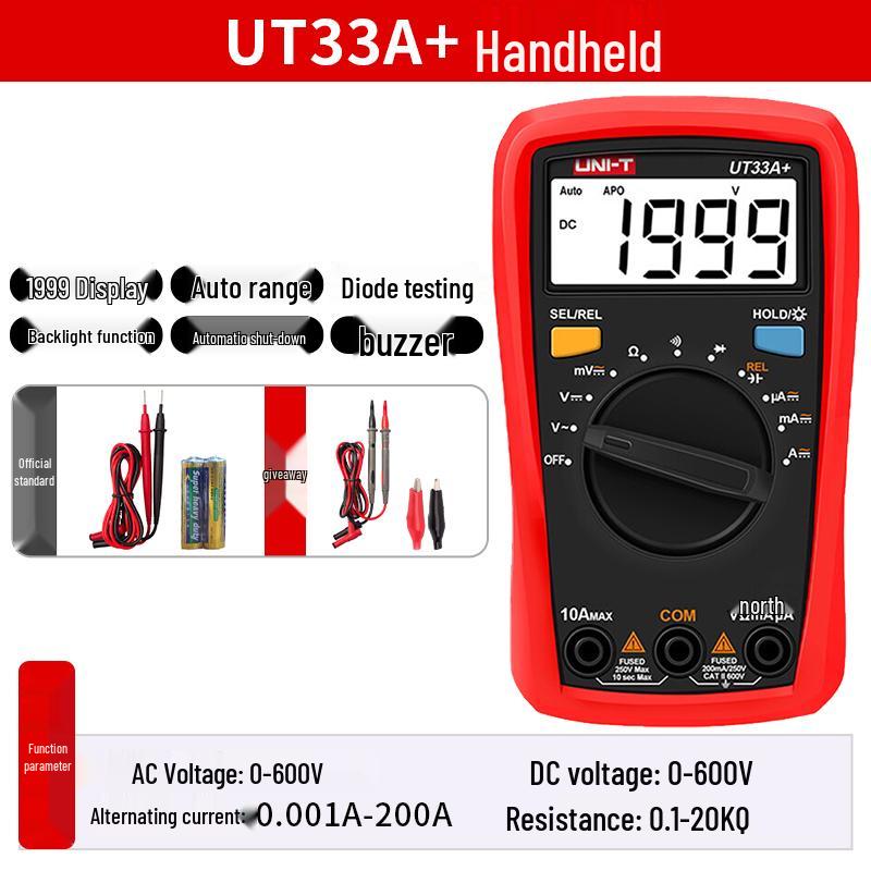 UNI-T UT33B+ Hochpräzises Smart Digitalmultimeter - Mini Anti-Burn Spannungsprüfer für Elektriker