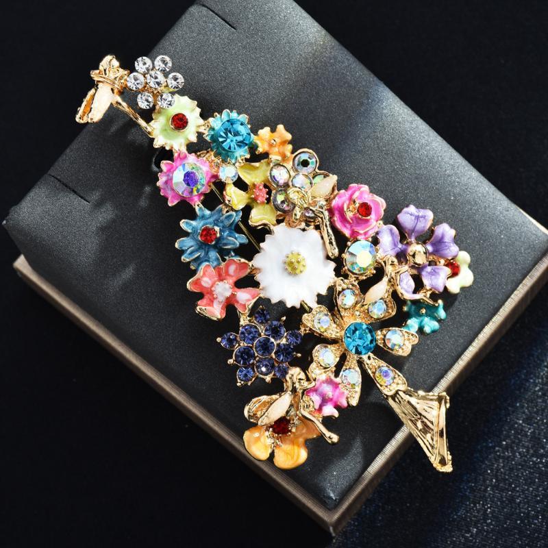 Flower Tree Brooches For Women Unisex Enamel Multicolor Beautiful Christmas Tree Party Office Brooch Pin Gifts