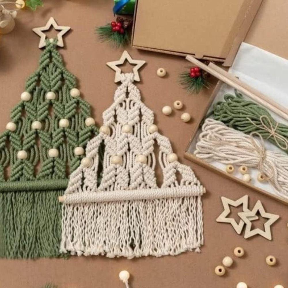 Aesthetic Christmas Tree Macrame Tapestry Tassel Cotton Rope Tapestry  Dorm Room