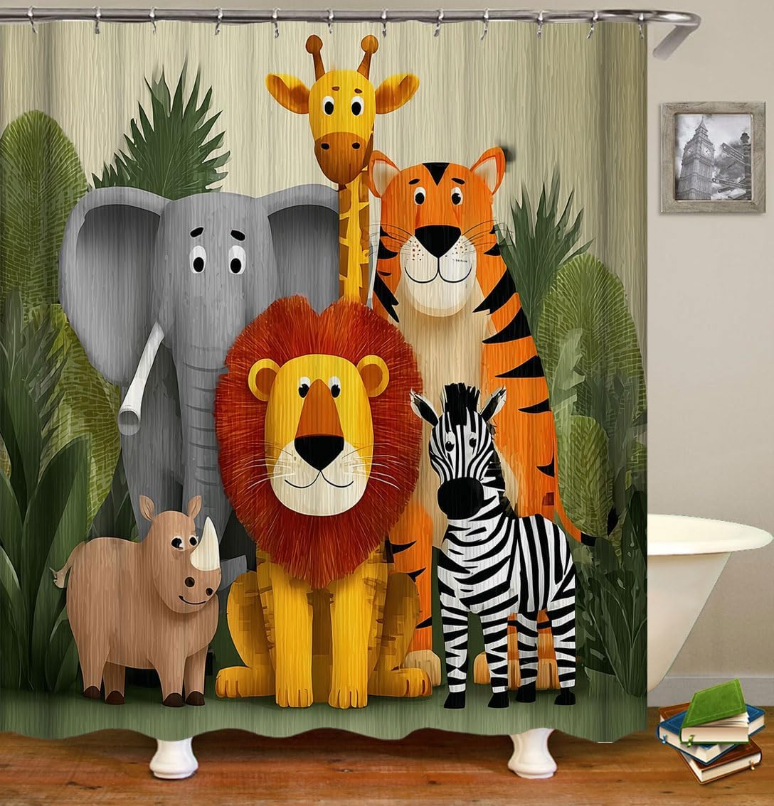 

Funny animal monkey shower curtain fabric, tropical forest wildlife decorative print bathroom curtain including hook W90xH180cm