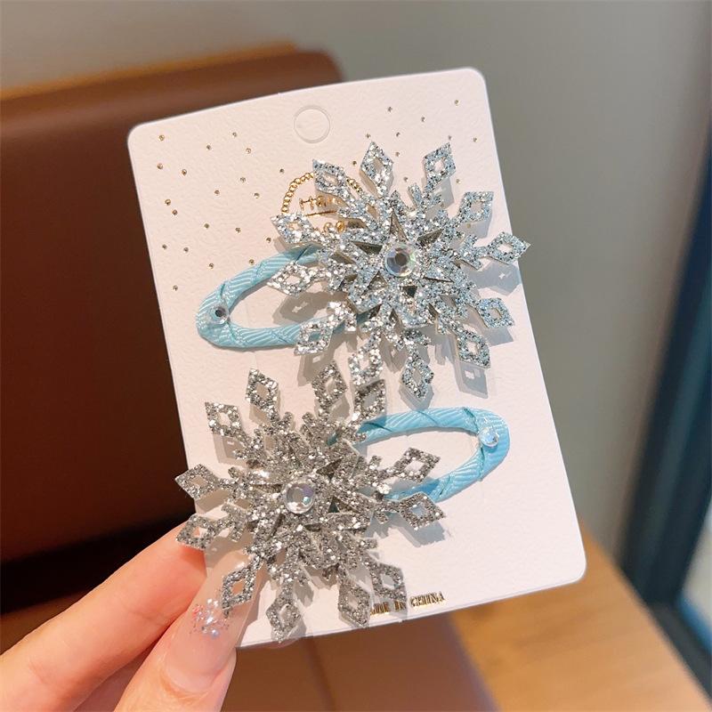 

2 шт. Новые заколки для волос в виде снежинок принцессы для девочек, красивые детские головные уборы, зажимы для волос, заколки-автоматы, аксессуары для волос