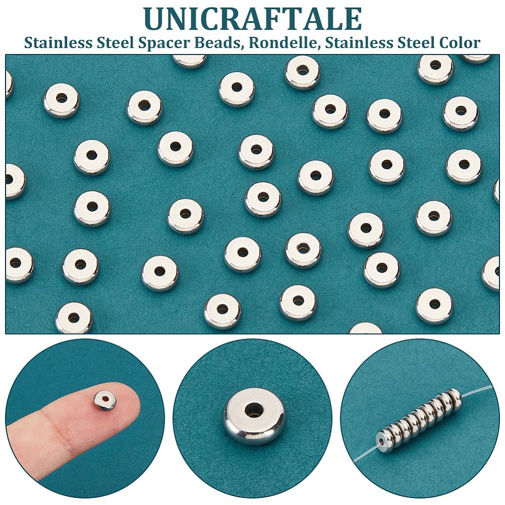 304 Stainless Steel Spacer Beads, Rondelle, Stainless Steel Color, 6x2mm, Hole: 1.6mm, 200pcs/box