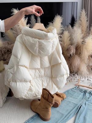 Light Gray Short Sleeve Hooded Cotton Jacket Women Winter New Style Warm Coat