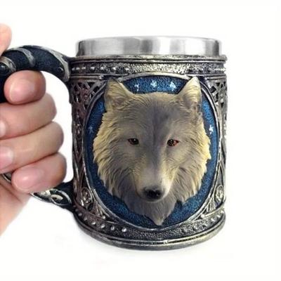 1 Stück Wolfskopf Tasse 3D Harz Edelstahl Wasserbecher Tier Trinkbecher Zubehör