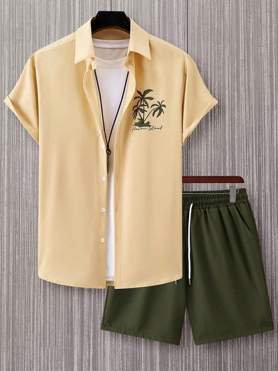 Men s Hawaiian Short Sleeve Shirt And Athletic Shorts Set Outdoor Beach Men s Casual Shirt Summer Comfort Men s Beach Shorts S