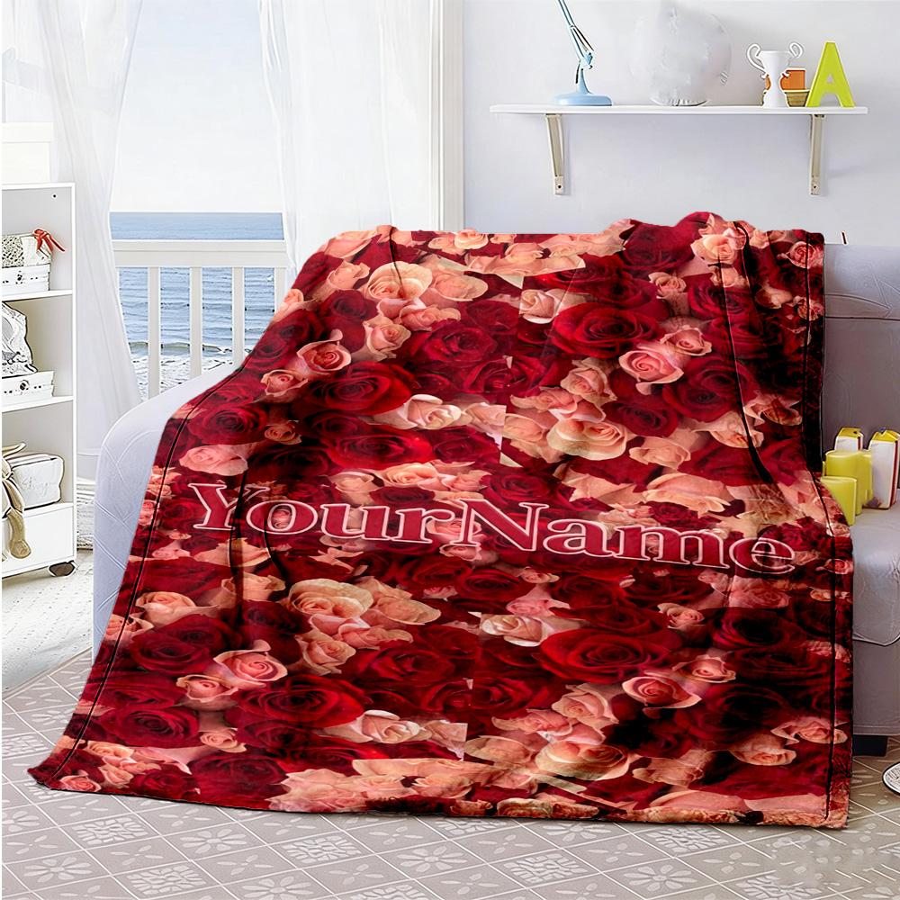Rose Personalized Text Blanket Lightweight Customizable Blanket Ultra-Soft Versatile for Sofa Couch Chair Livingroom Four Seasons Universal