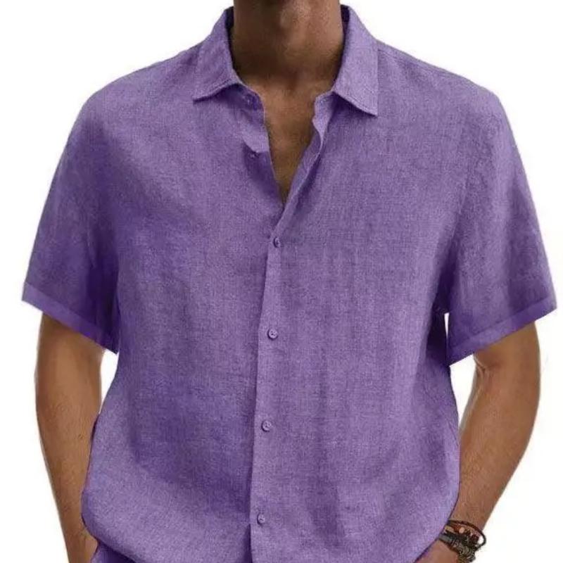 Cotton Linen Blouse Summer Men Turn Down Collar Short Sleeve Button Loose Blouse Tops Oversized S-5XL SZE-ST22092