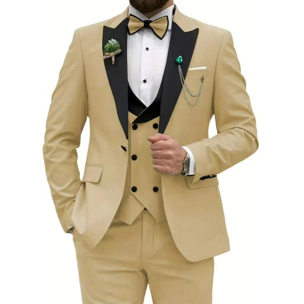 Herrenanzüge 3-teilig Blazer Weste und Hosen Set Spitzes Revers Luxuriöse Smoking Anzüge für Herren für Hochzeit Formelle Kleider Busi