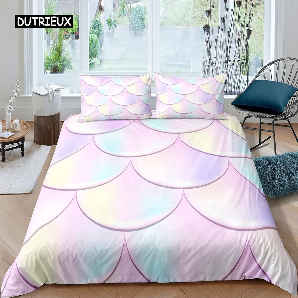 Fish Scales Duvet Cover Set Bedding Set Colorful Mermaid Scale Quilt Cover Pillowcase Queen Size Girls 2/3pcs Comforter Cover