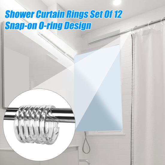 12 Pcs Plastic Shower Curtain Rings O Shape Clear Shower Curtain Hooks Easy Snap Closure Curtain Hooks for Bathroom Shower Curtain And Liner