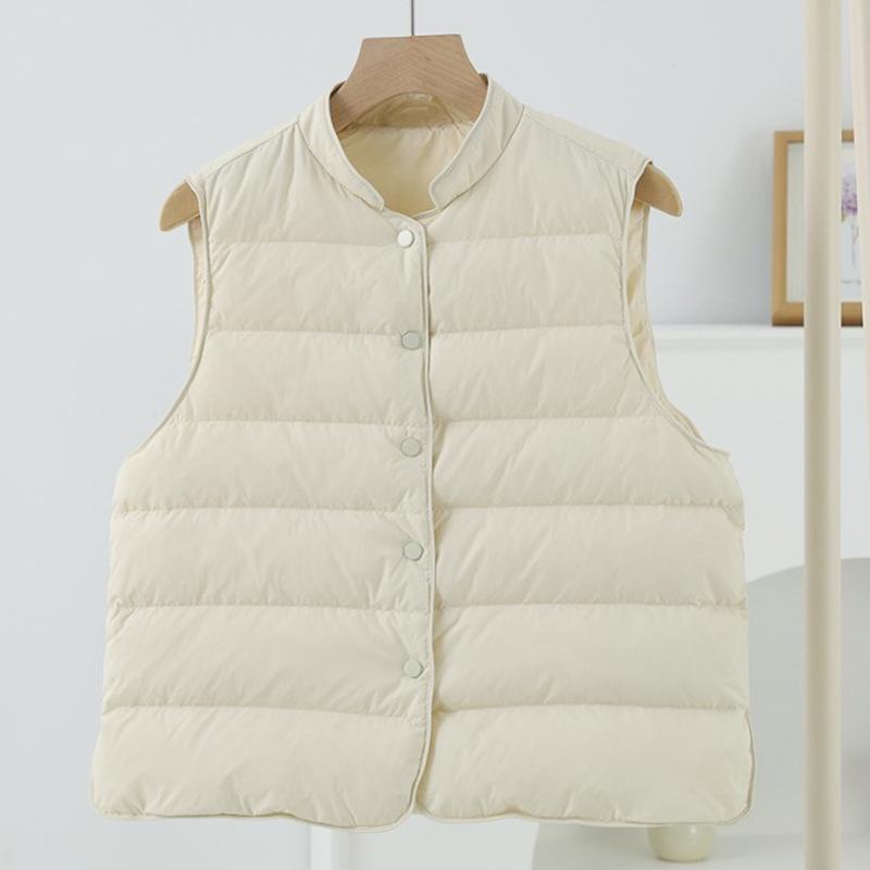 Women's Lightweight White Duck Down Vest - Warm, Versatile, Stand Collar, Autumn/Winter Fashion.