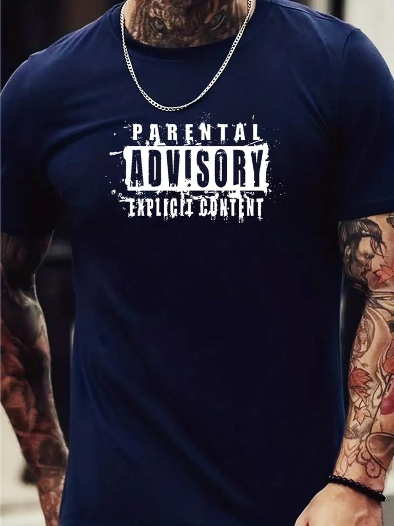 Parental Advisory Print T Shirt, Tees For Men, Casual Short Sleeve T-shirt For Summer