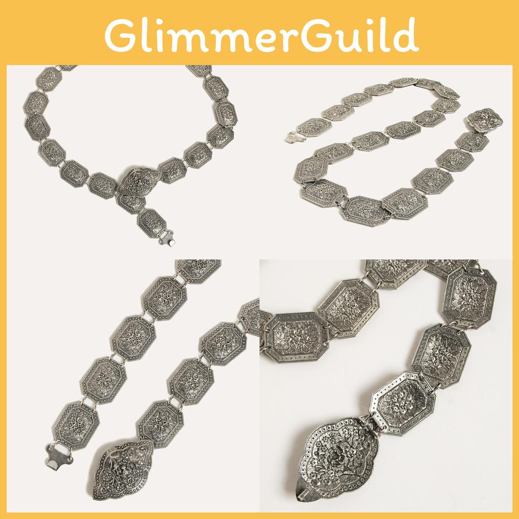 Metal Waist Geometric Chain For Women With Carved Design And Folk Fashion Style