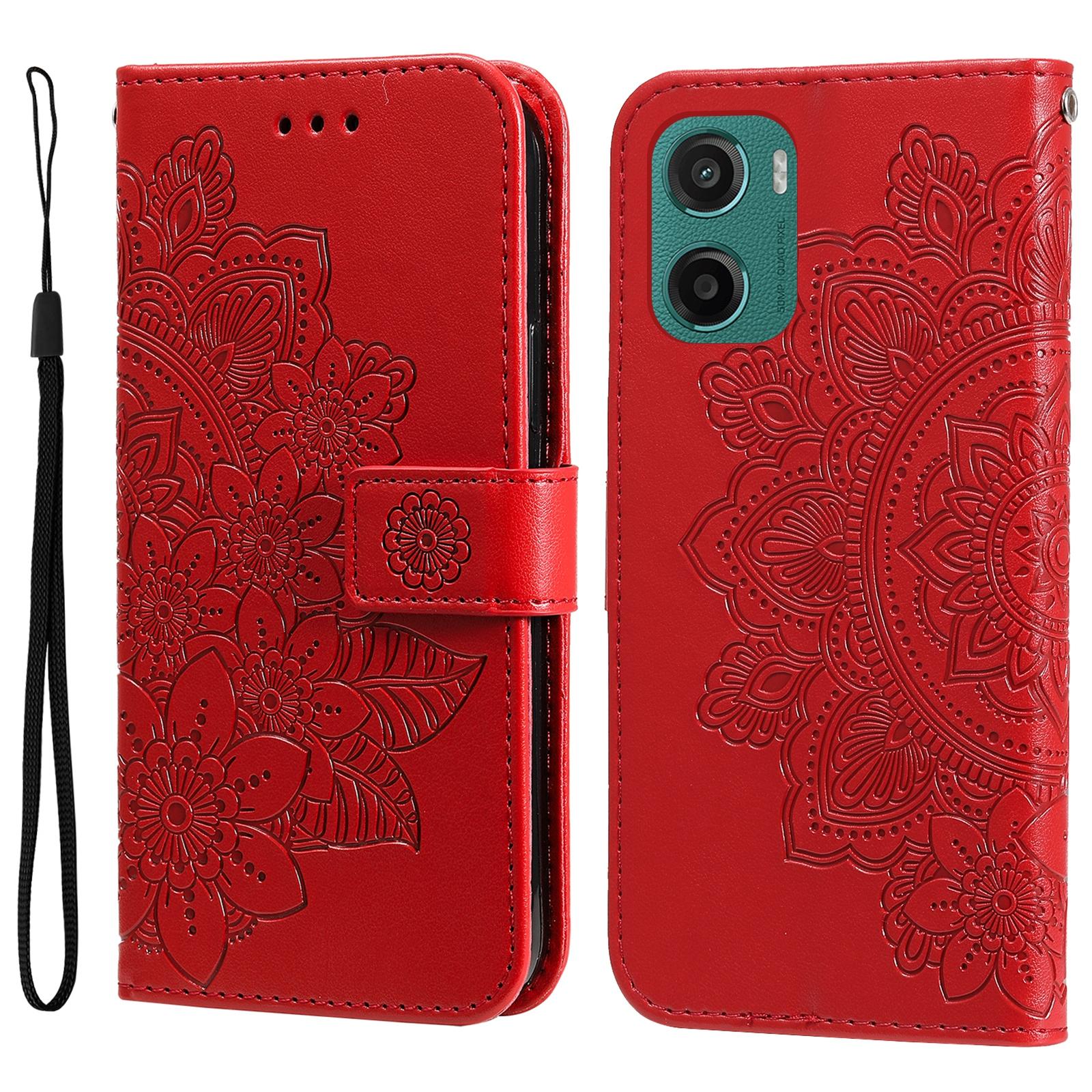 

For Motorola Moto G05 4G/E15 4G Case Floral Pattern PU Leather Wallet Stand Phone Cover Red