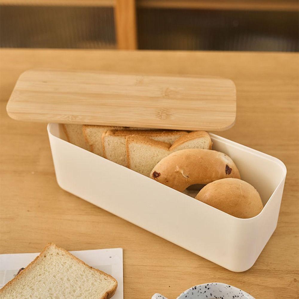 Cutting Board Lid Bread Box With Wooden Lid Spacious Container Rectangular Shape Bread Storage Bin Space Saving Fresh Keeping