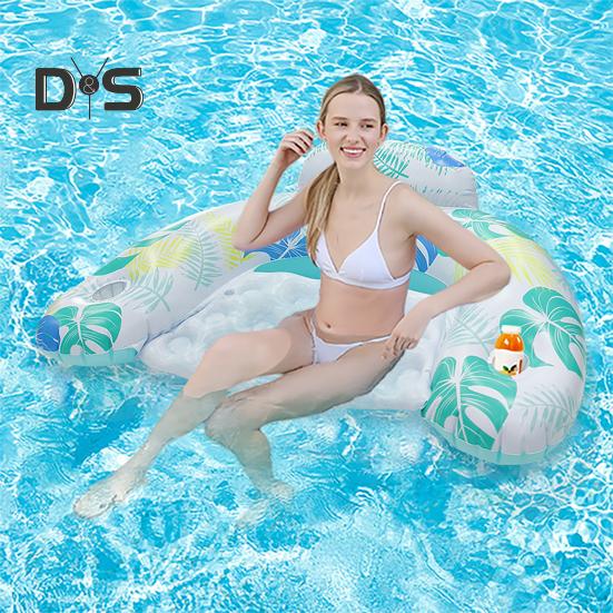 Inflatable Pool Float for Adults PVC Pool Floating Lounge Chair with Cup Holder Summer Beach Pool Lounger for Party Water Fun