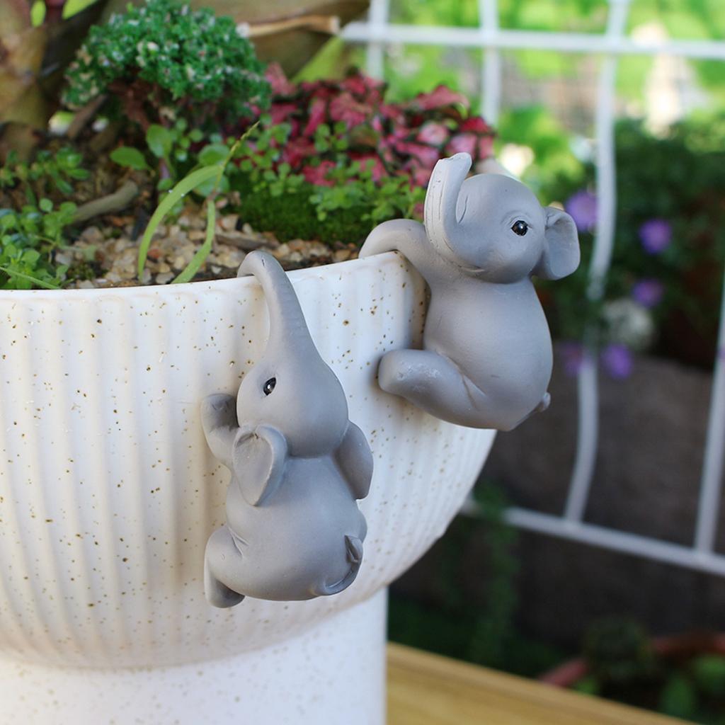 2Psc Cute Elephant Figurine Hanging Cup Decoration Flower Pot Edge Pendant Cartoon Animal Statue Outdoor Garden Bonsai Ornaments