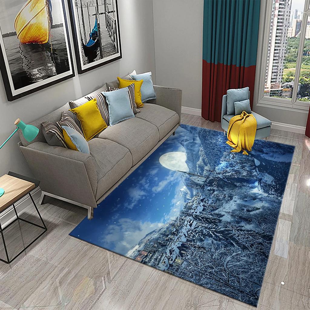 Tappeto Luna 3D Tappetino Vista Fiori per Cucina Bagno Toilet Tappeto Antiscivolo Tappeto Pavimento Soggiorno Divano Tappeto Decorazione Camera da Letto Casa