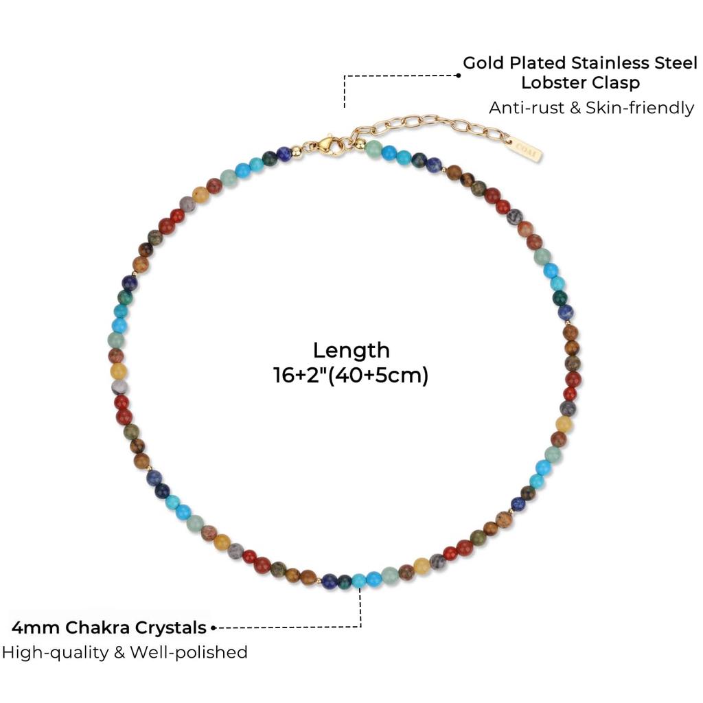 COAI 4mm Chakra Beads Rainbow Necklace for Women