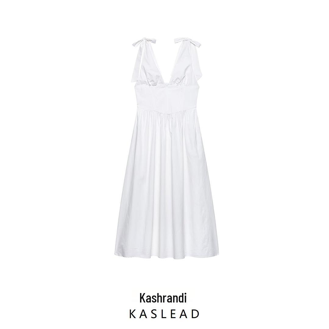 

Spring 2025 Women s European & American Style Bow Poplin Midi Dress L белый