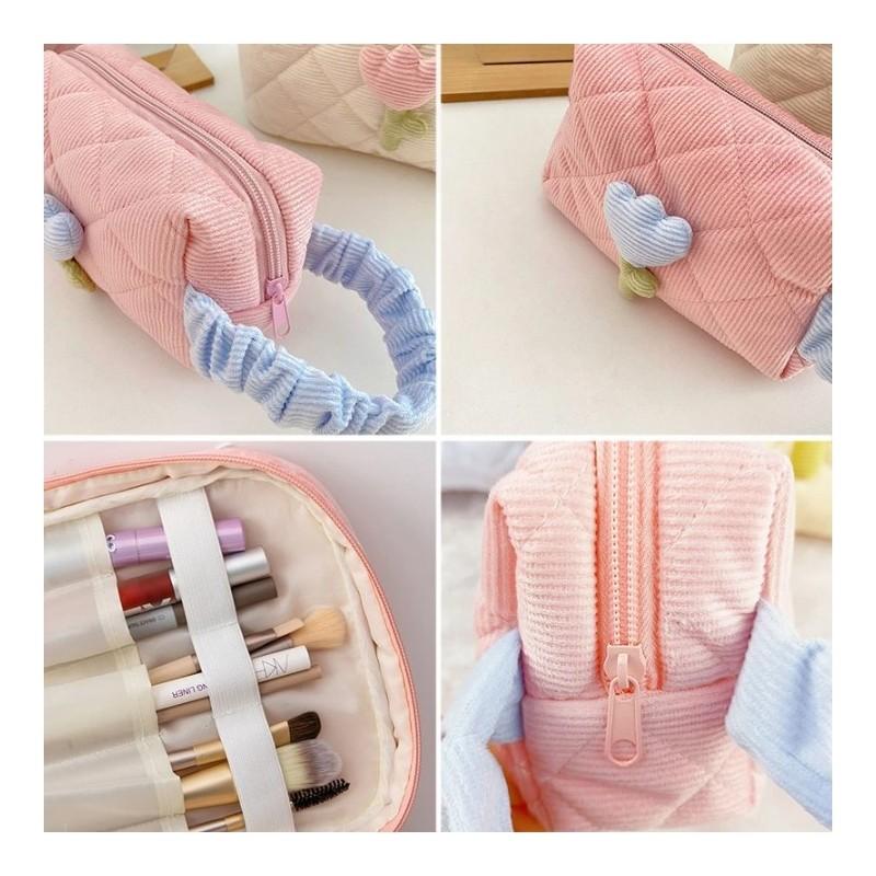 Tulip Quilted Cosmetic Bag, Oblong Pink, Cosmetic Organizer
