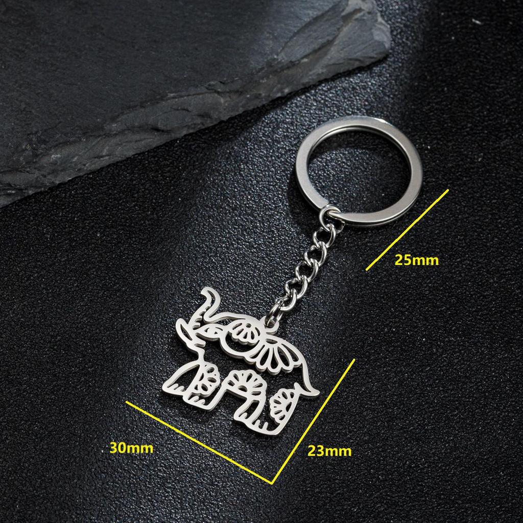 Bohemian Lucky Elephant Pendant: Cute Stainless Steel Animal Cutout Keychain