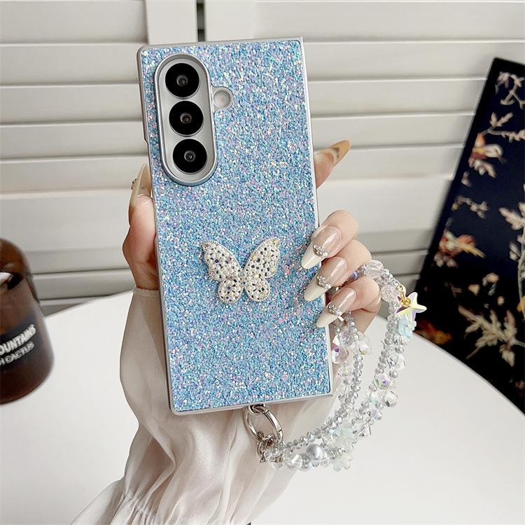 Applicable to Samsung ZFold7 folding glitter butterfly mobile phone case ZFold6 portable chain anti-drop zfold5 protective case