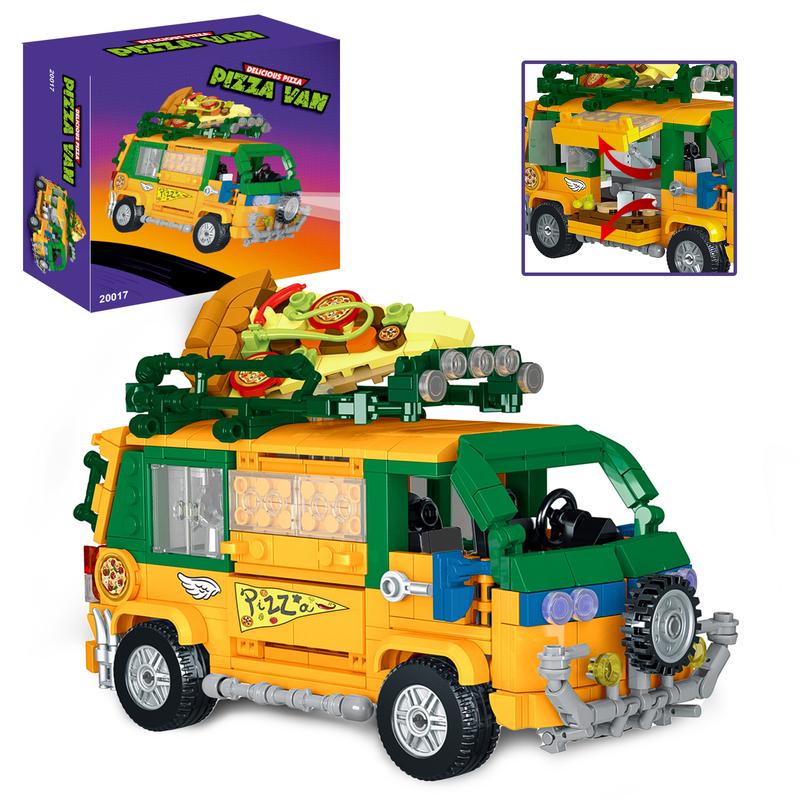 City Turtles Pizza Truck Building Block Set Toys for Boys Adutls Movies Ninjia-ded Animation Bricks,Birthday Gift