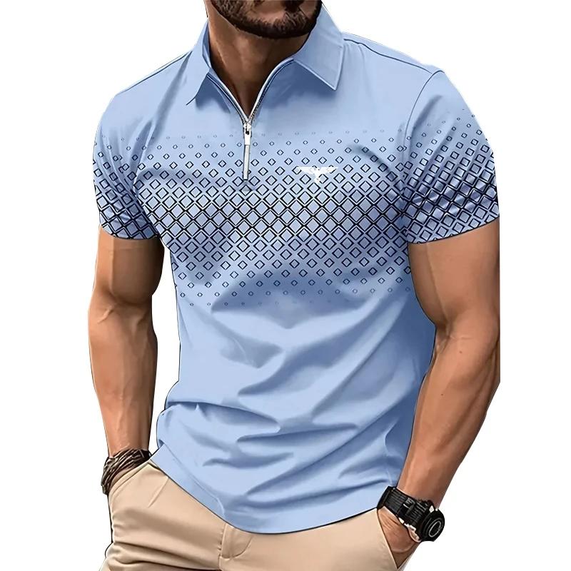 Herrenbekleidung Sommer Casual Fashion Kurzarm Reißverschluss Poloshirt Herren Sport Revers 3D Digitaldruck Poloshirt