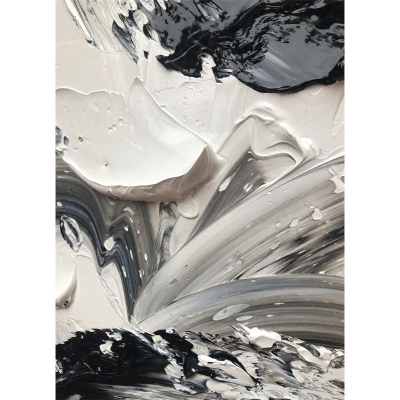 Abstract Wall Art White Painting Poster Large Black And White Print White 3D Textured Wall Art Canvas Painting Living Room Decor